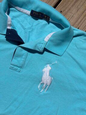 Polo Ralph Lauren Aqua Big Pony Polo 2XB Preppy Y2K Coastal 3382